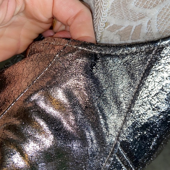 RARE White House Black Market Leather Metallic Moto Style Jacket - Picture 4 of 6